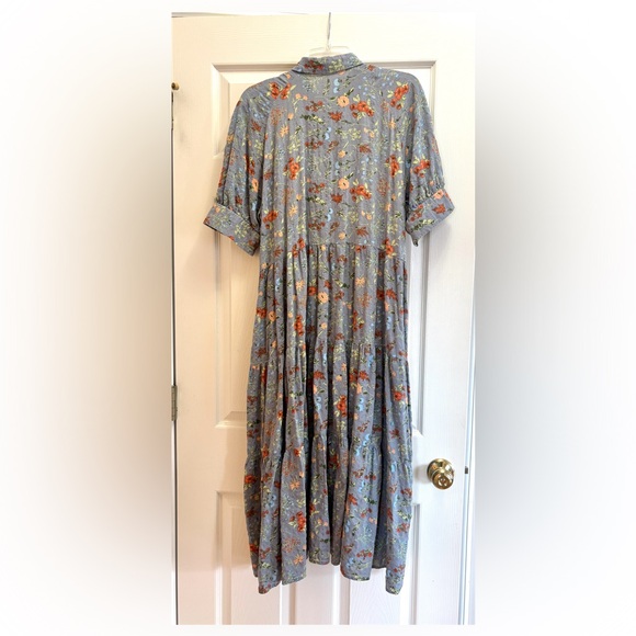 Natural Life XL Blue Floral Tiered Shirt Dress Boho Cottagecore Midi - Picture 3 of 6